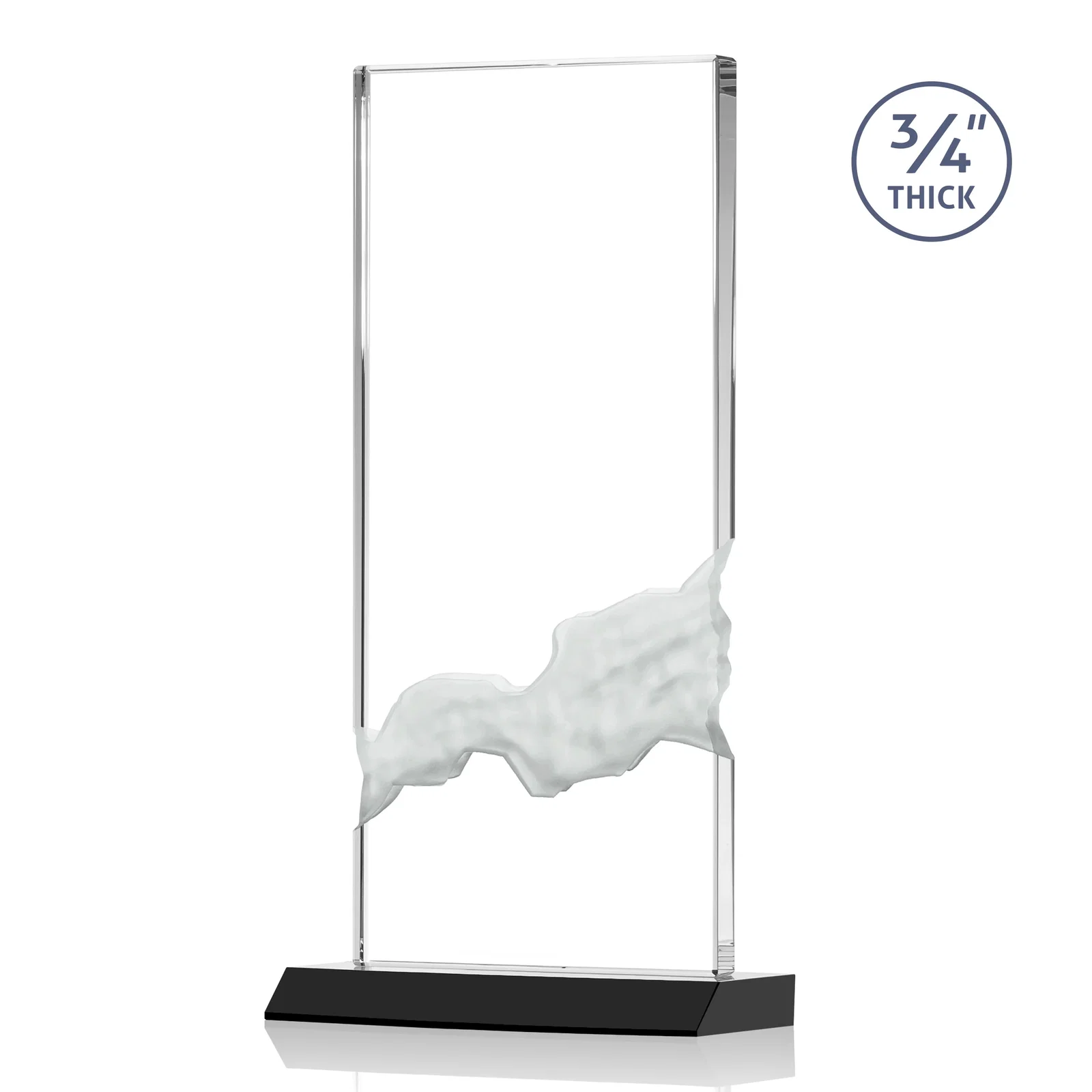 Custom engraved Starfire Crystal Upright Award with Carved Waterfall on Mitered Base, awards for sales achievement awards
