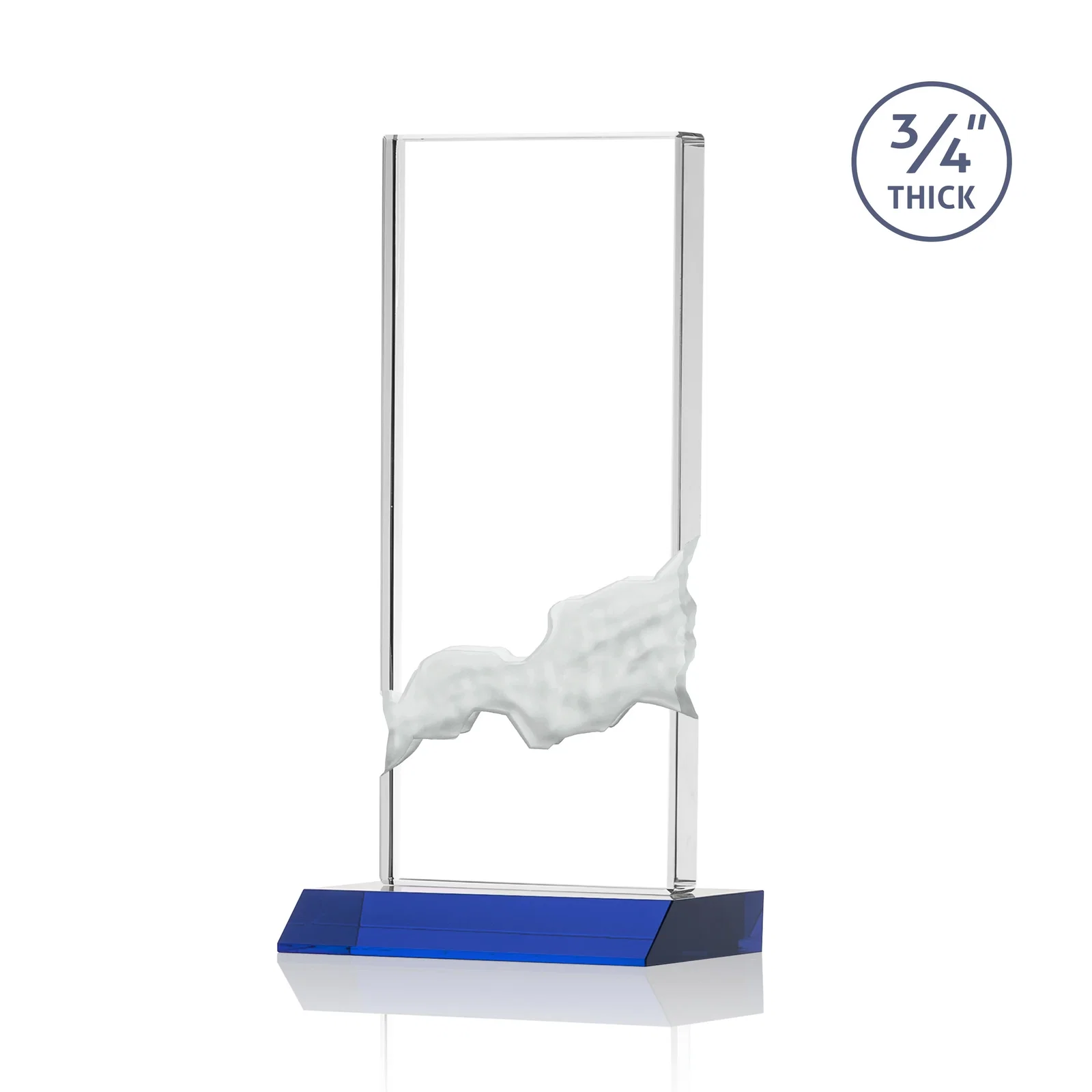 Custom engraved Starfire Crystal Upright Award with Carved Waterfall on Mitered Base, awards for retirement presentations