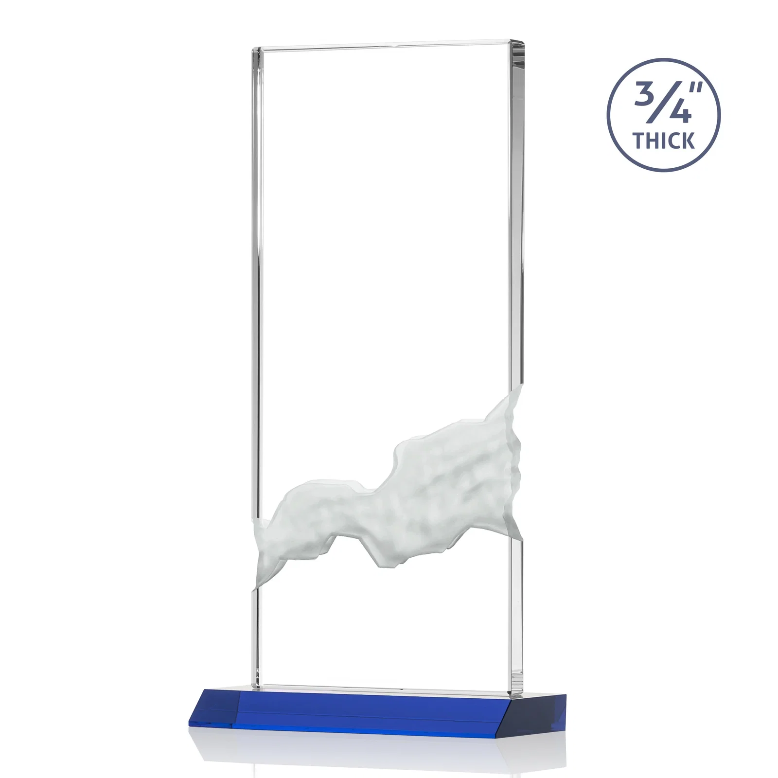 Custom engraved Starfire Crystal Upright Award with Carved Waterfall on Mitered Base, awards for donor appreciation