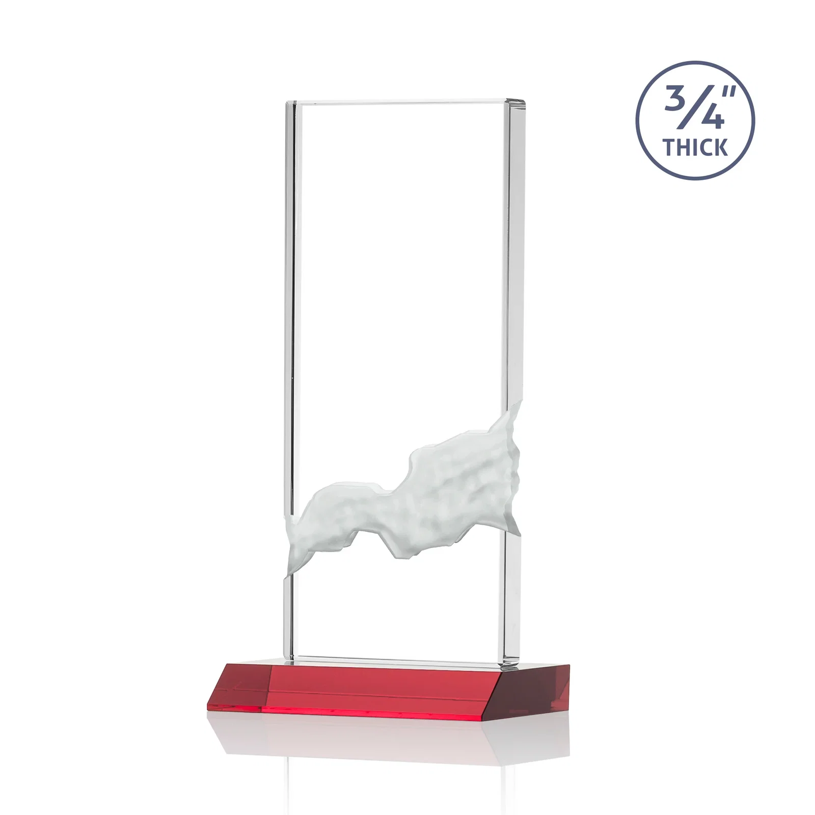 Custom engraved Starfire Crystal Upright Award with Carved Waterfall on Mitered Base, awards for graduation ceremonies