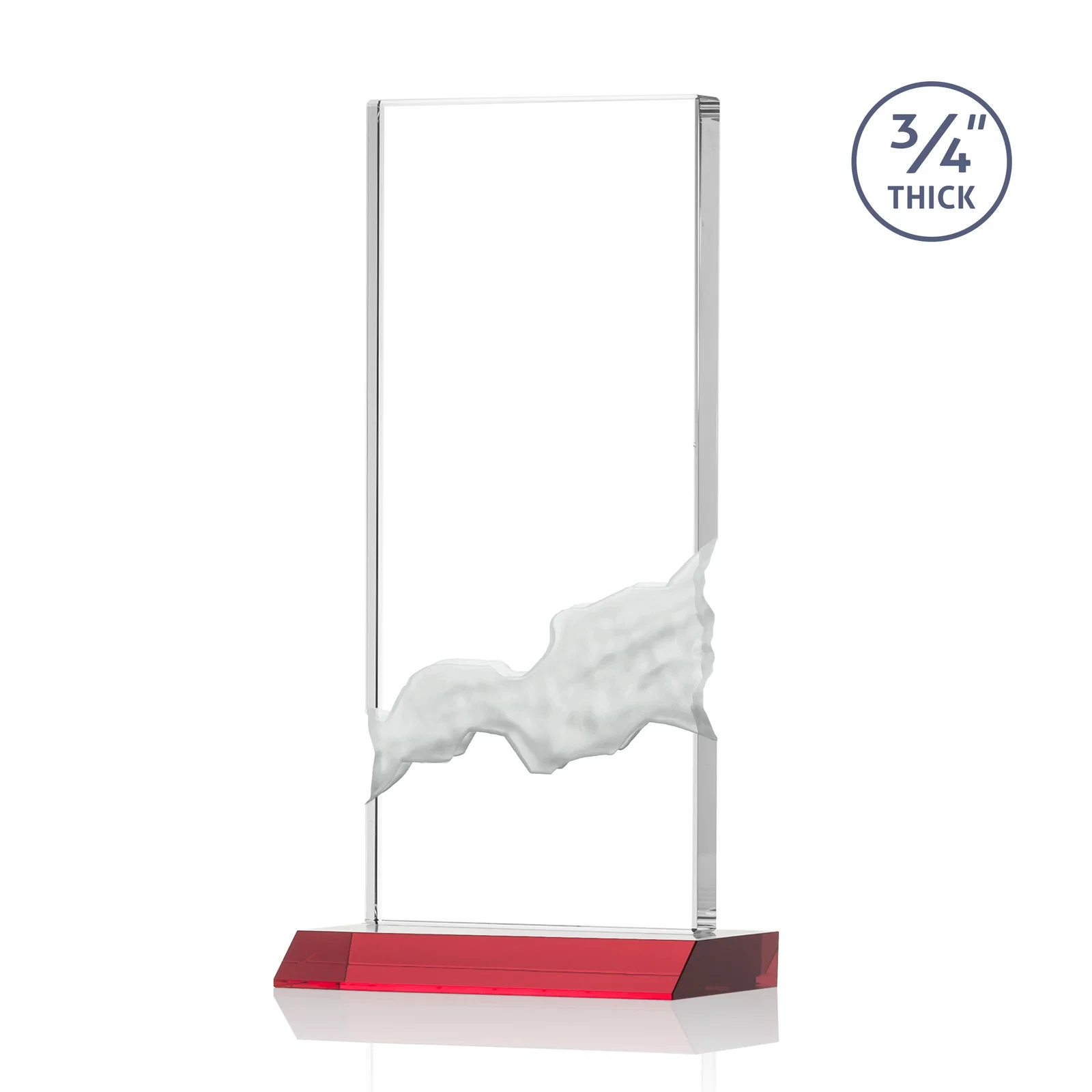Custom engraved Starfire Crystal Upright Award with Carved Waterfall on Mitered Base, awards for safety achievement programs