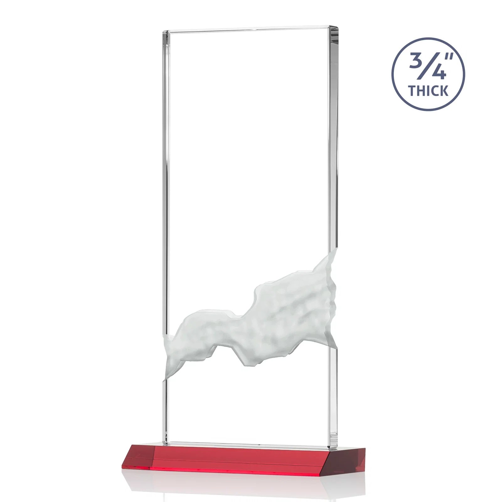 Custom engraved Starfire Crystal Upright Award with Carved Waterfall on Mitered Base, awards for volunteer appreciation