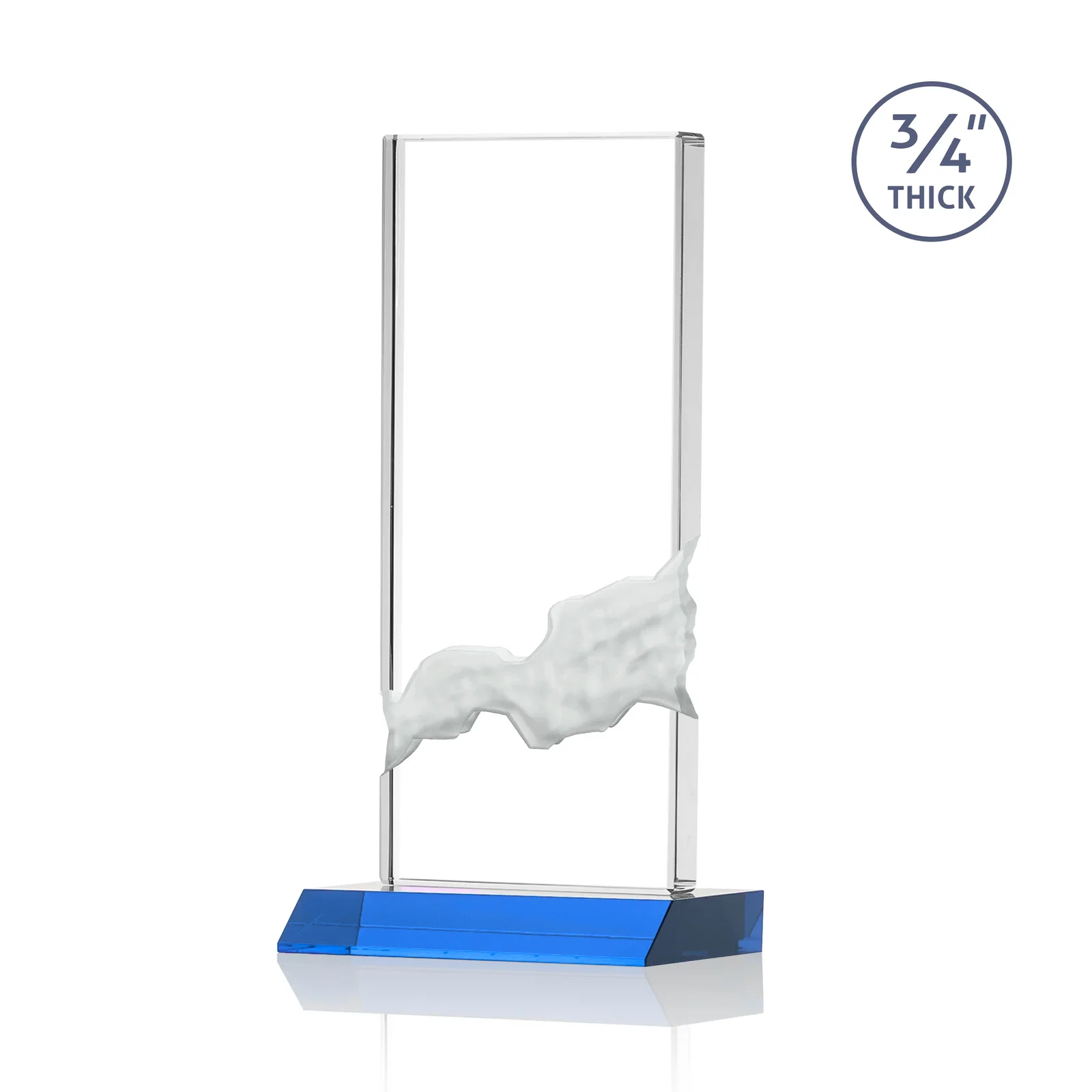 Custom engraved Starfire Crystal Upright Award with Carved Waterfall on Mitered Base, awards for dealer and partner awards