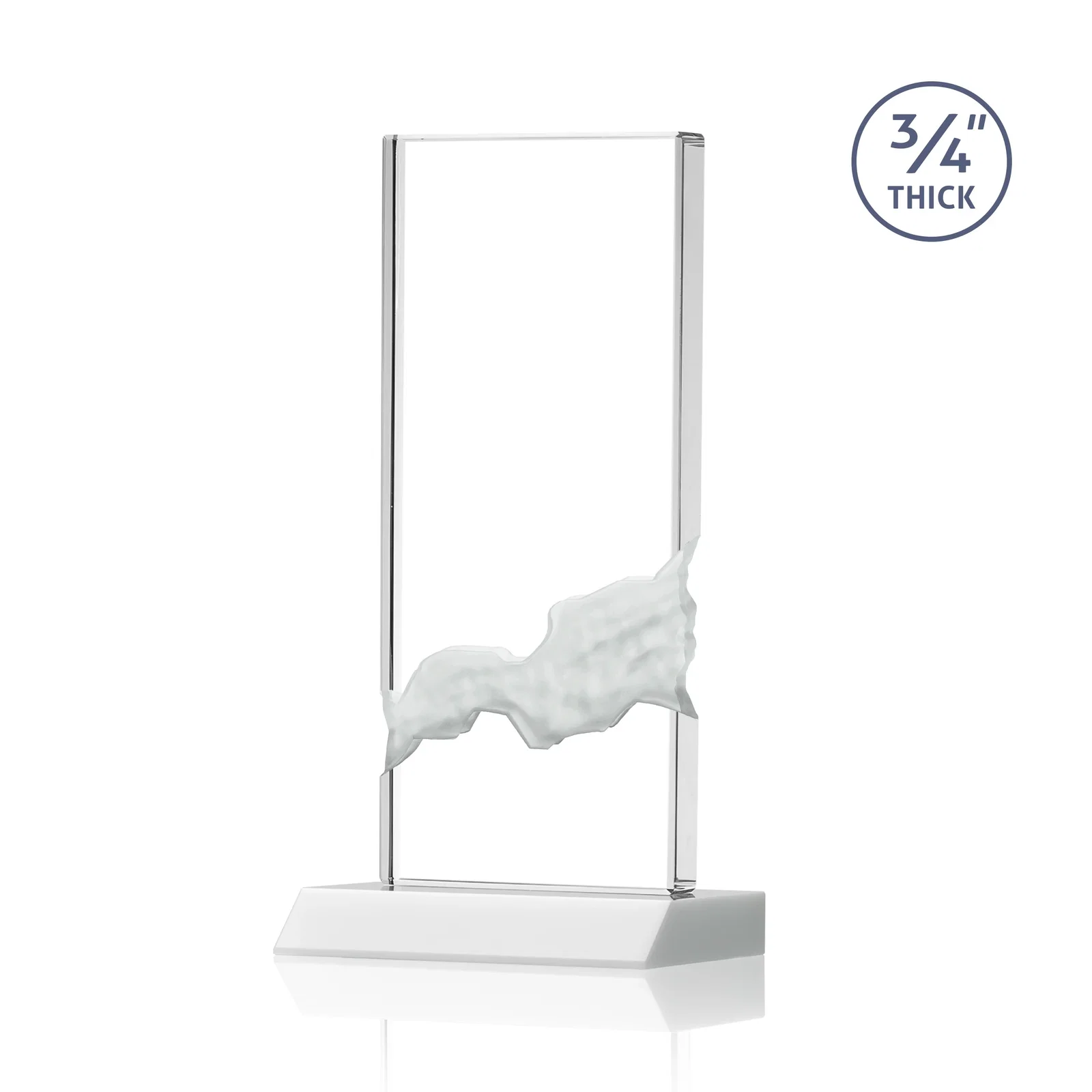 Custom Starfire Crystal Upright Award with Carved Waterfall on Mitered Base, awards, with your logo for corporate award ceremonies