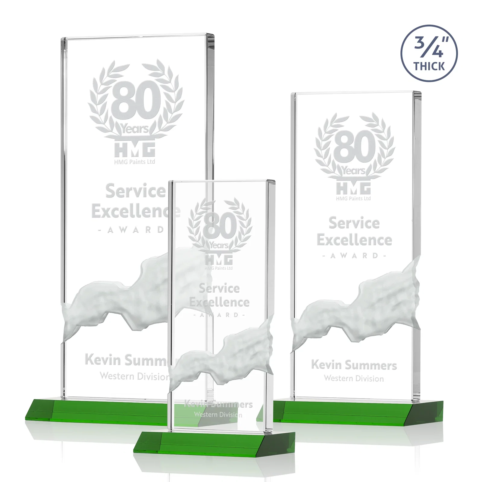 Custom Starfire Crystal Upright Award with Carved Waterfall on Mitered Base, awards for safety achievement programs