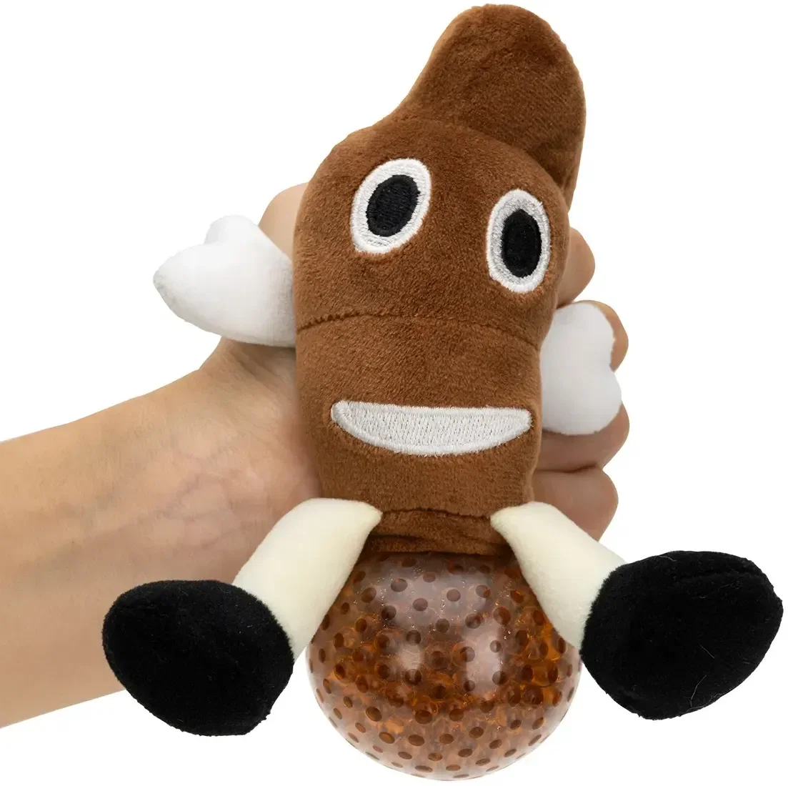 Custom poop emoji plush stress ball, side profile detail