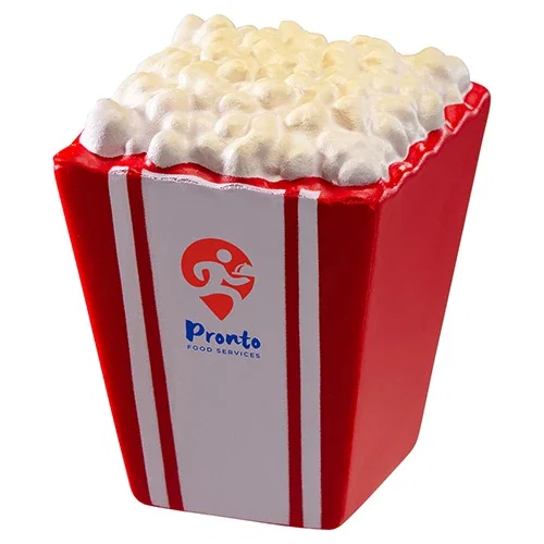 Popcorn bucket stress reliever with custom logo, squeezable promotional giveaway
