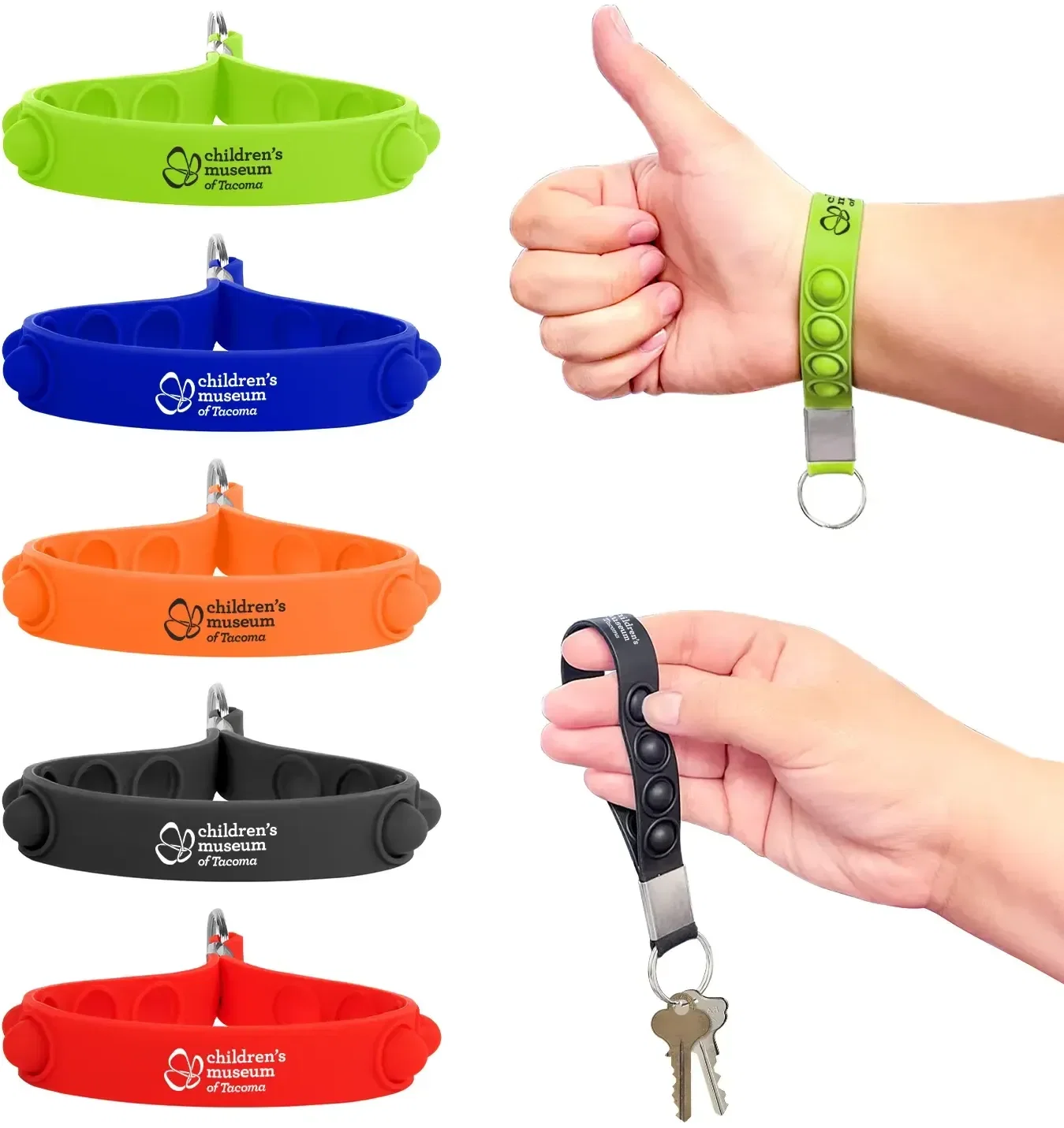Custom Popper Key Chain being worn