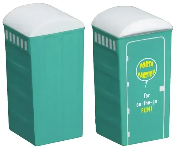 Porta-Potty Stress Reliever, a custom restroom-shaped squeeze toy for logo-branded event-rental promotions