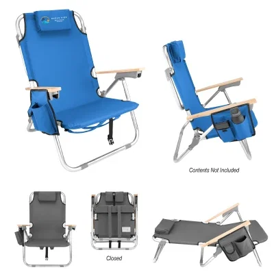 Portable folding beach chair opened and ready for seating