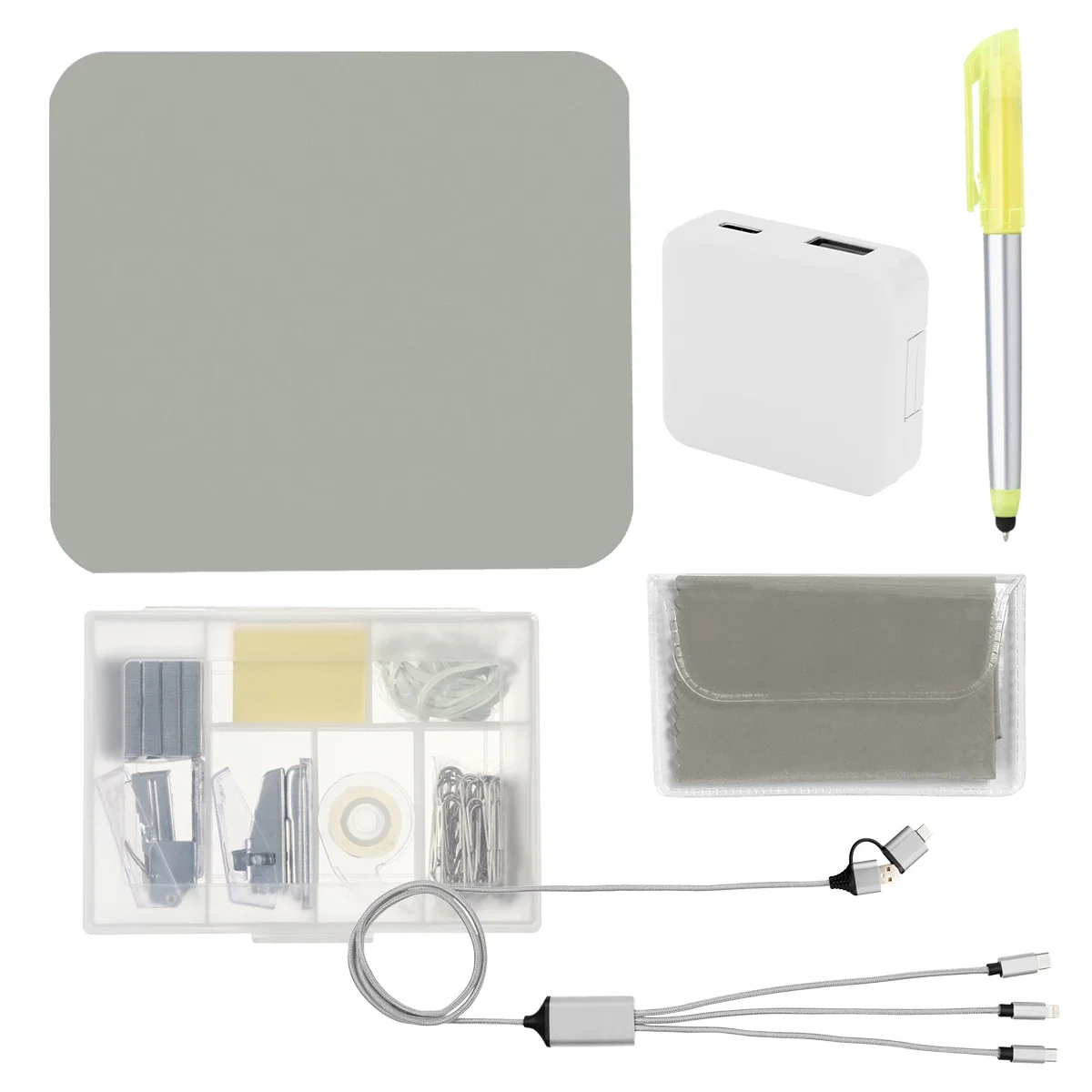 Teal and gray pieces from the office kit at an angle
