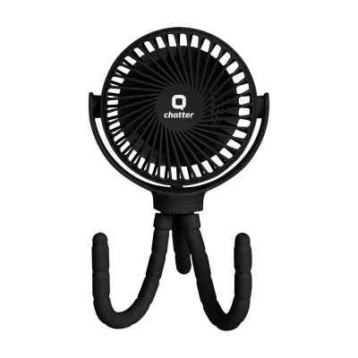 White fan standing upright on a desk