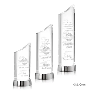 Optical Crystal Oval Column Award on Silver-Plated Metal Base