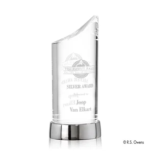 Optical Crystal Oval Column Award on Silver-Plated Metal Base