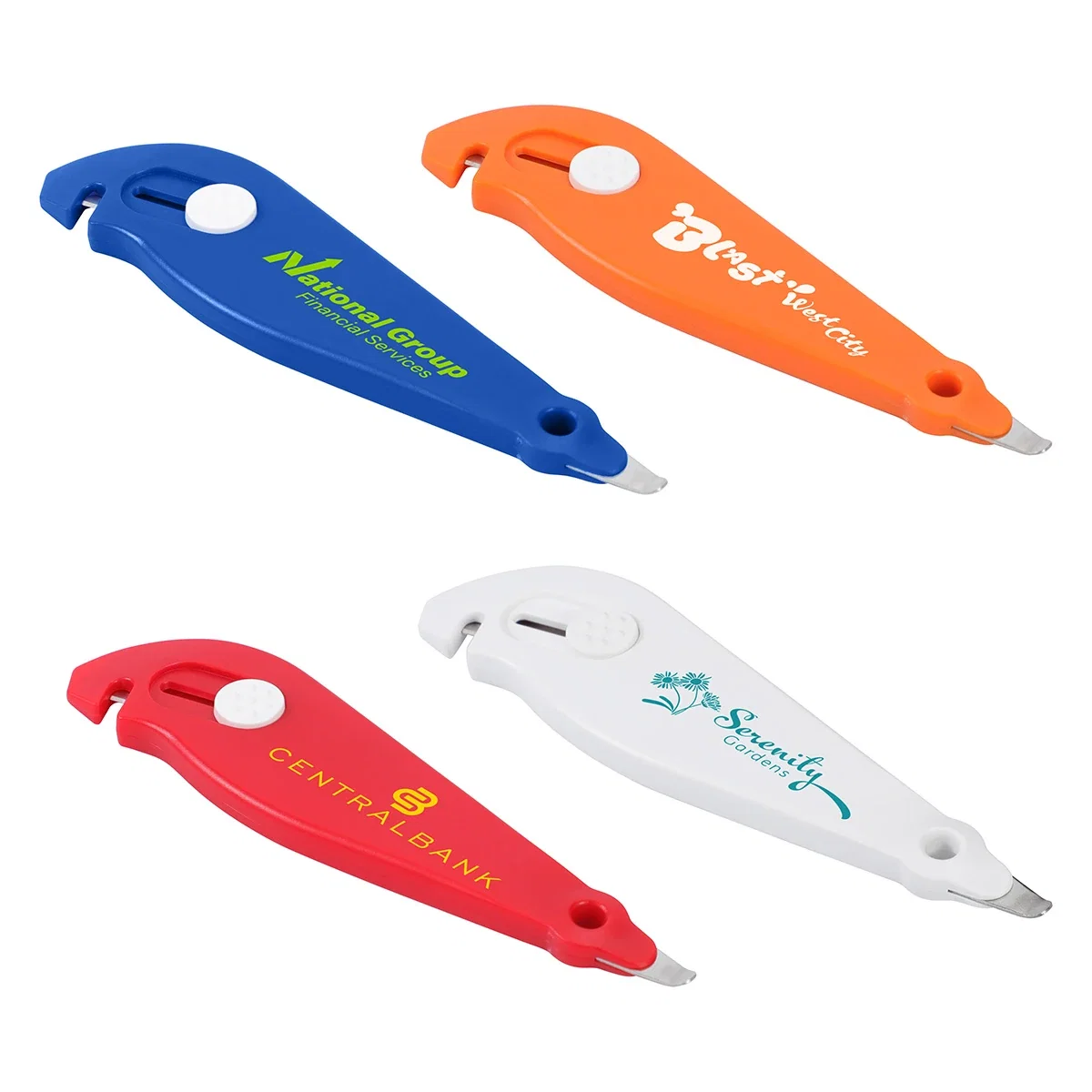 Custom Porter 3-in-1 box and rope cutter, front view of the branded multi-tool