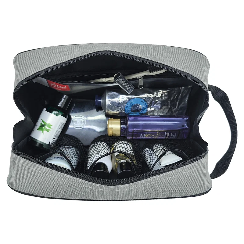 Close-up of the zipper pull and imprint area on the Porter Toiletry Bag