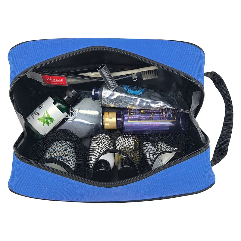 Porter Polyester Toiletry Bag packed with travel essentials, promotional toiletry bag lifestyle shot