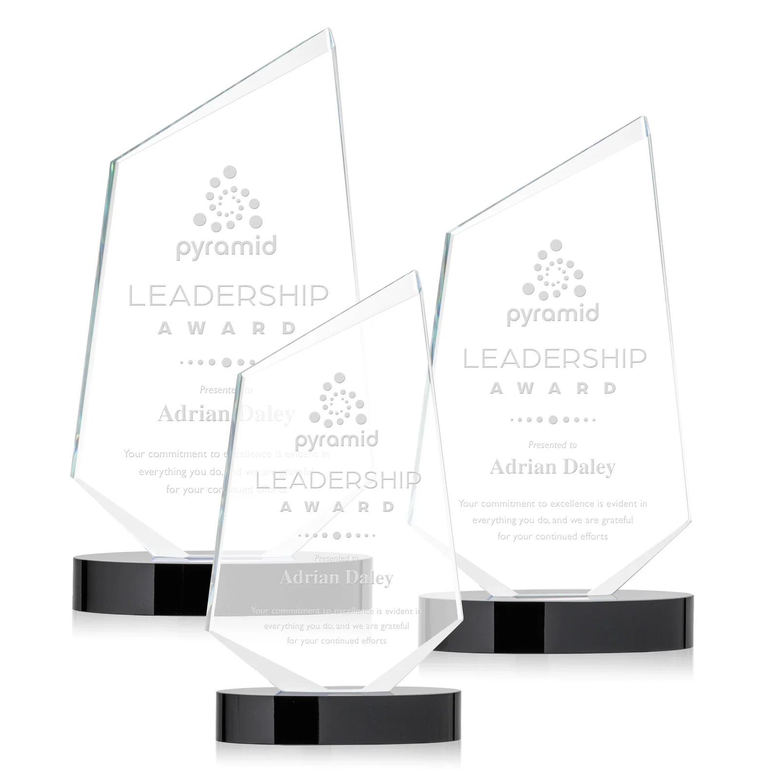 Custom Starfire Crystal Wedge Award with Ebony or Sapphire Base, awards for employee recognition