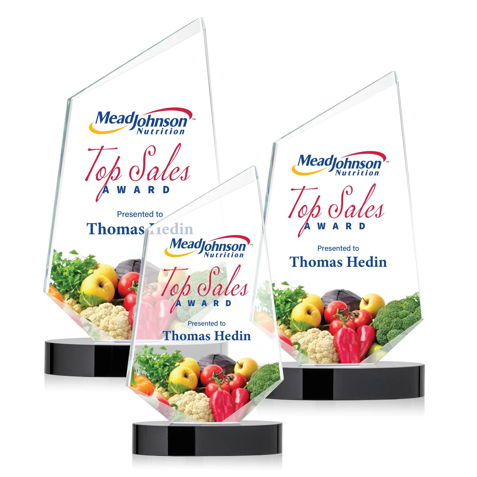 Custom Starfire Crystal Wedge Award with Ebony or Sapphire Base, awards for dealer and partner awards