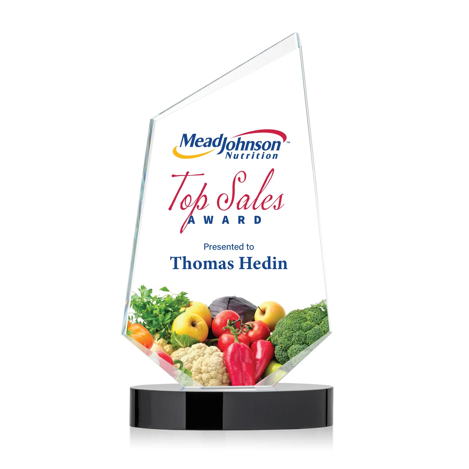 Personalized Starfire Crystal Wedge Award with Ebony or Sapphire Base, awards for employee recognition