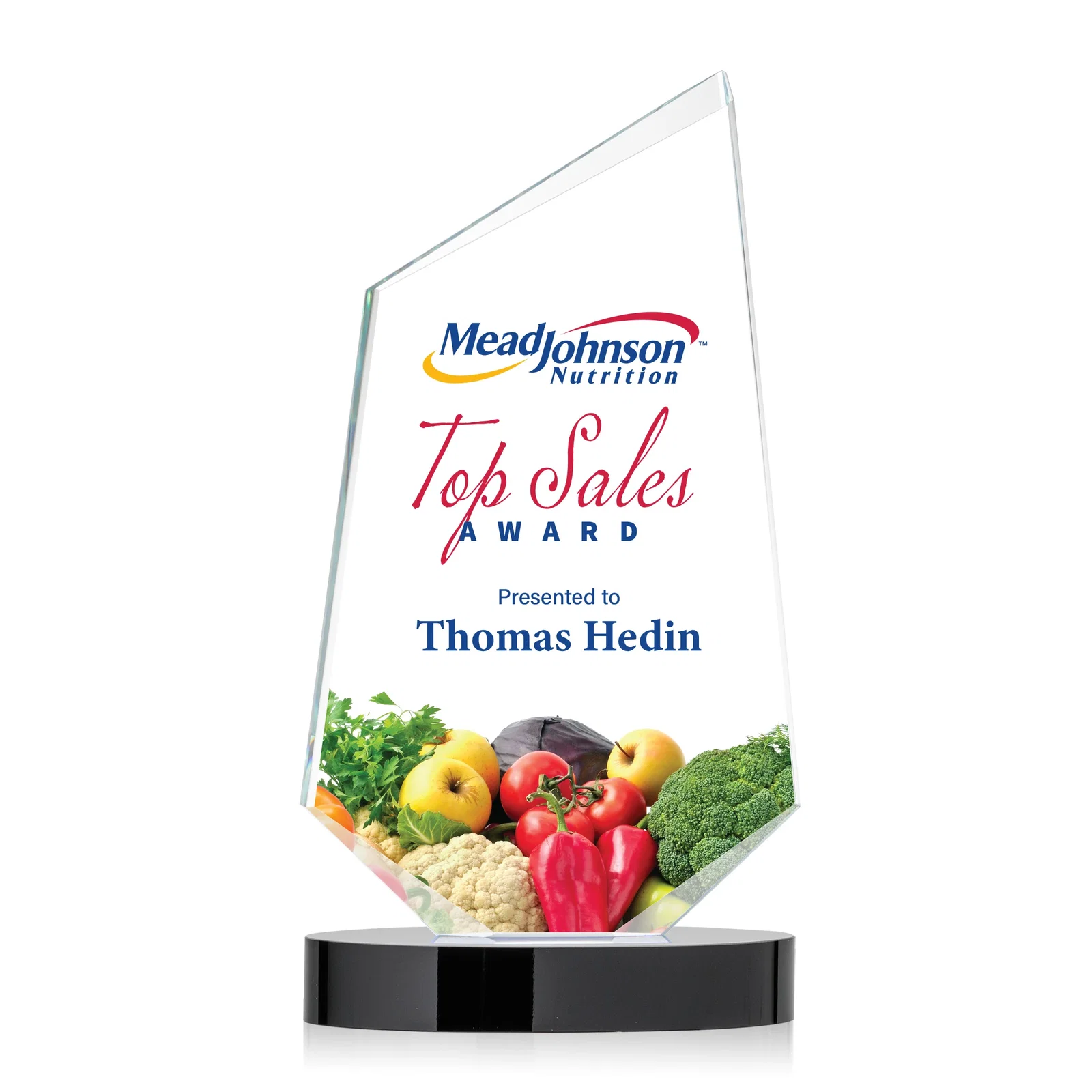 Personalized Starfire Crystal Wedge Award with Ebony or Sapphire Base, awards for corporate award ceremonies