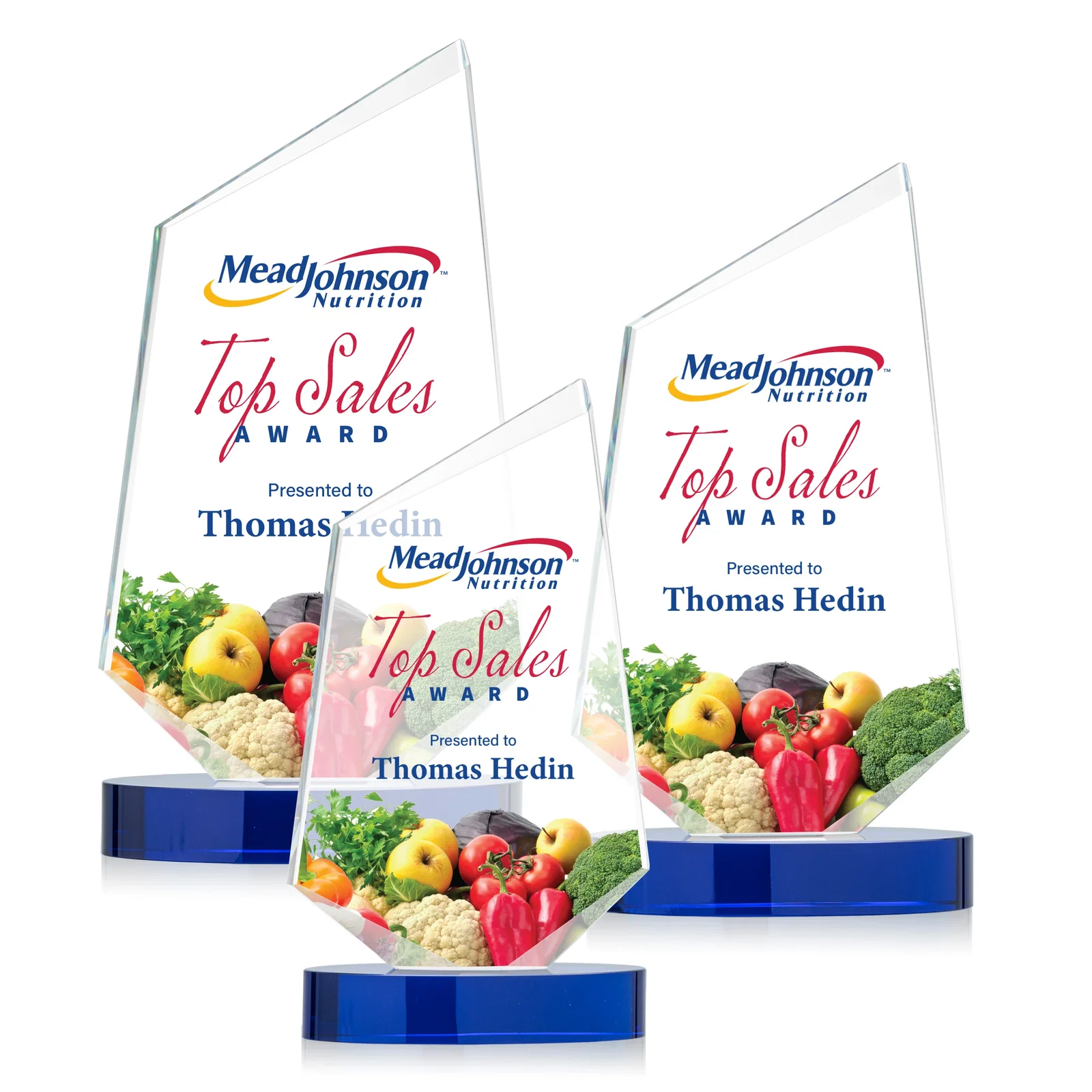 Personalized Starfire Crystal Wedge Award with Ebony or Sapphire Base, awards for service anniversary gifts
