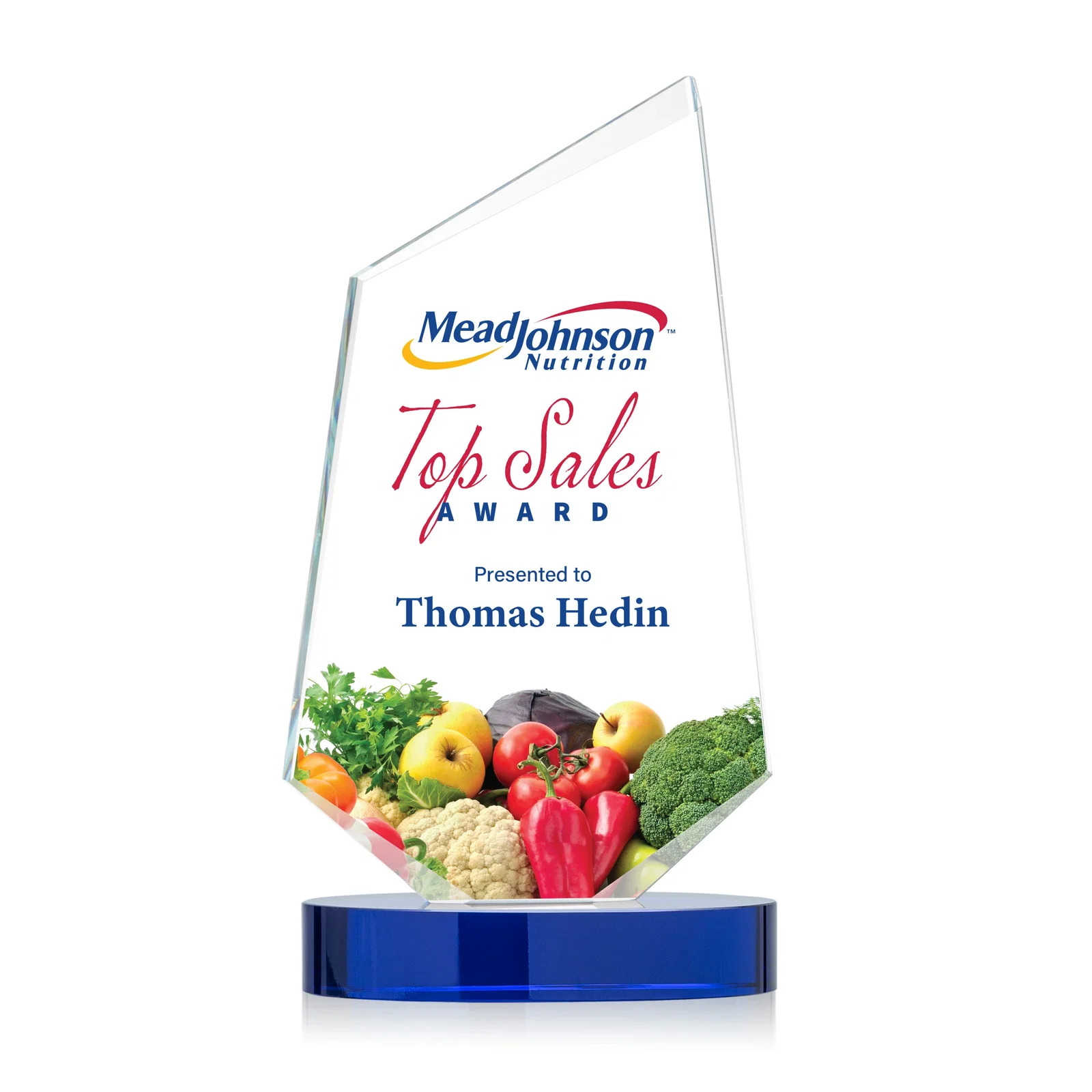 Personalized Starfire Crystal Wedge Award with Ebony or Sapphire Base, awards for retirement presentations