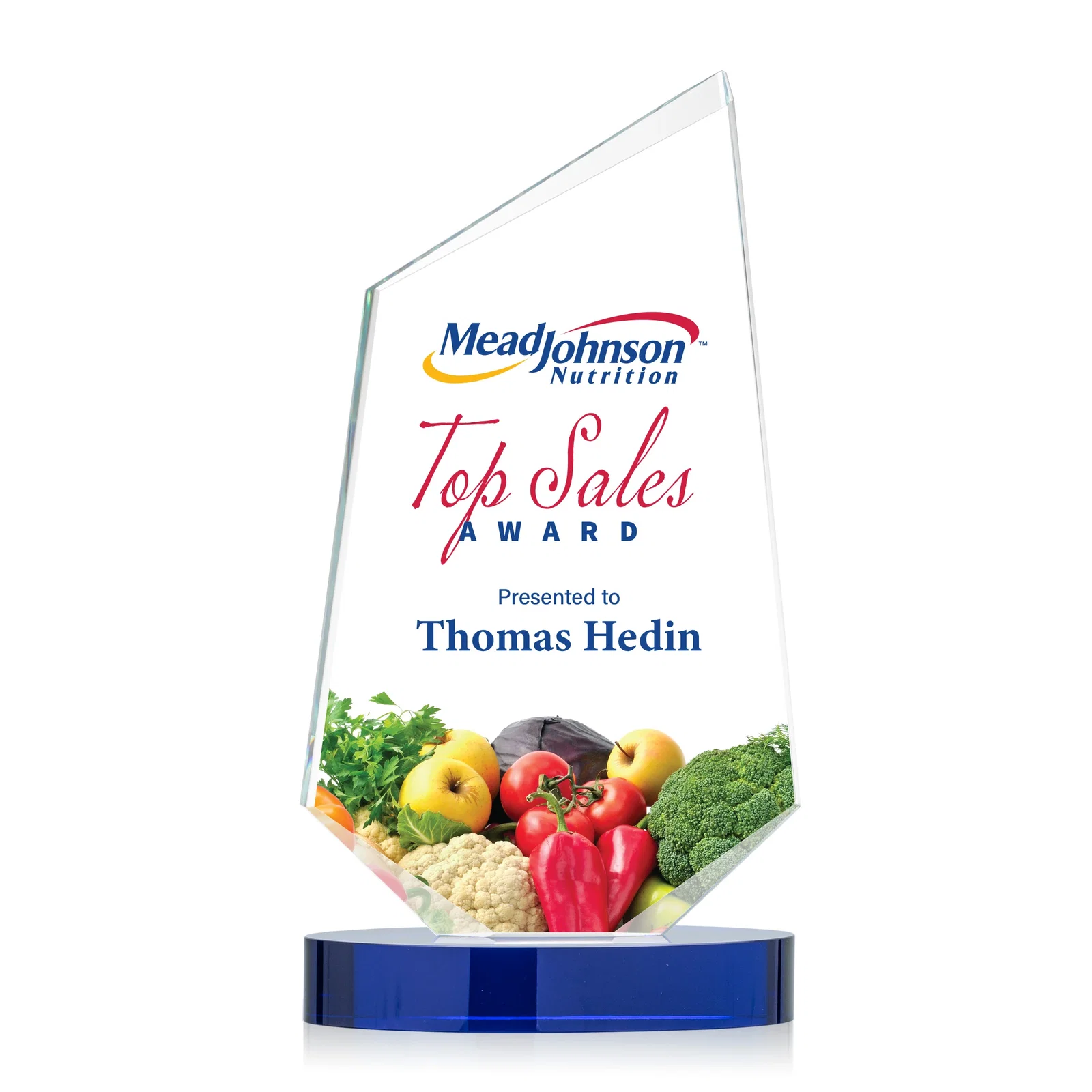 Personalized Starfire Crystal Wedge Award with Ebony or Sapphire Base, awards for team milestone celebrations