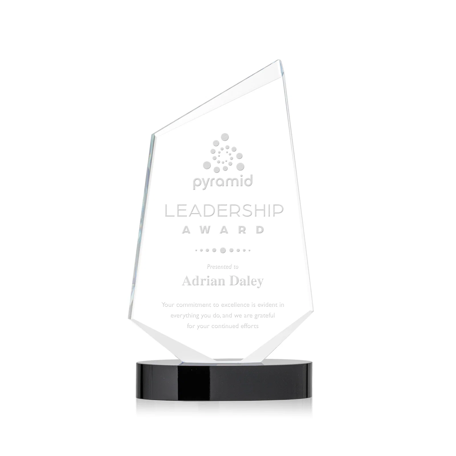 Custom Starfire Crystal Wedge Award with Ebony or Sapphire Base, awards for corporate award ceremonies
