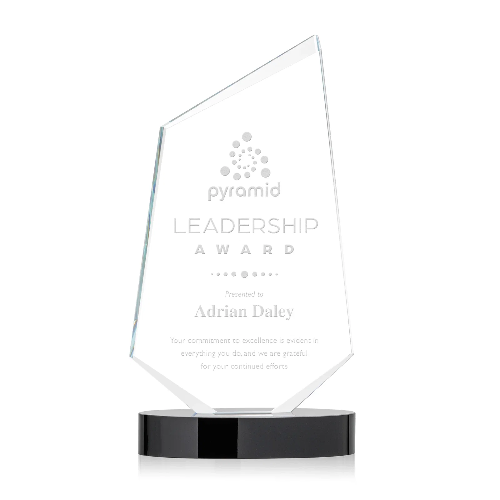 Custom Starfire Crystal Wedge Award with Ebony or Sapphire Base, awards for service anniversary gifts