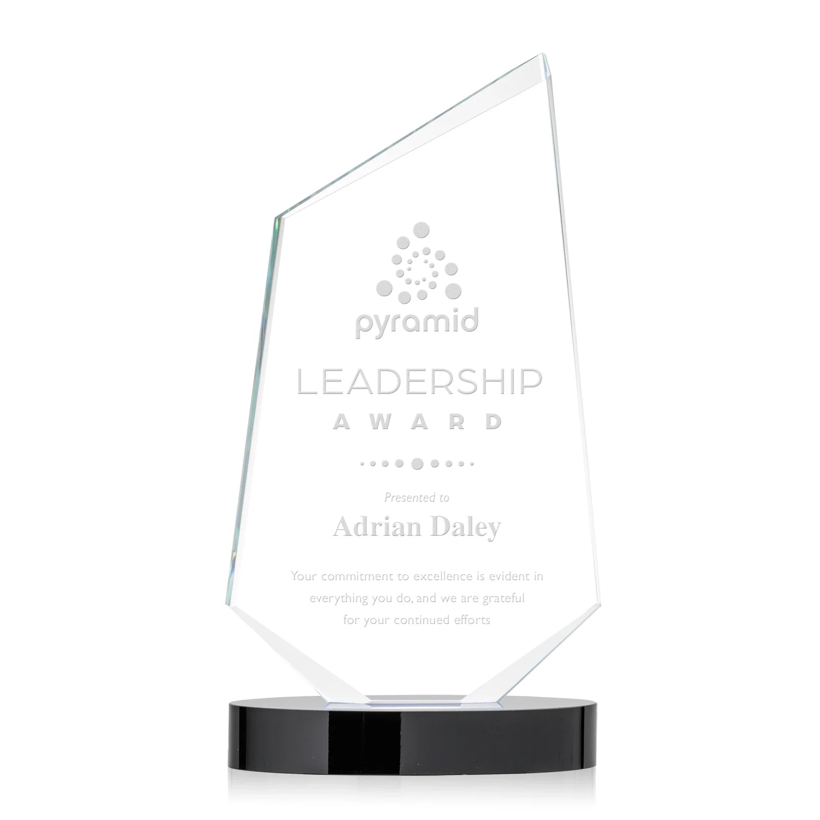 Custom Starfire Crystal Wedge Award with Ebony or Sapphire Base, awards for sales achievement awards