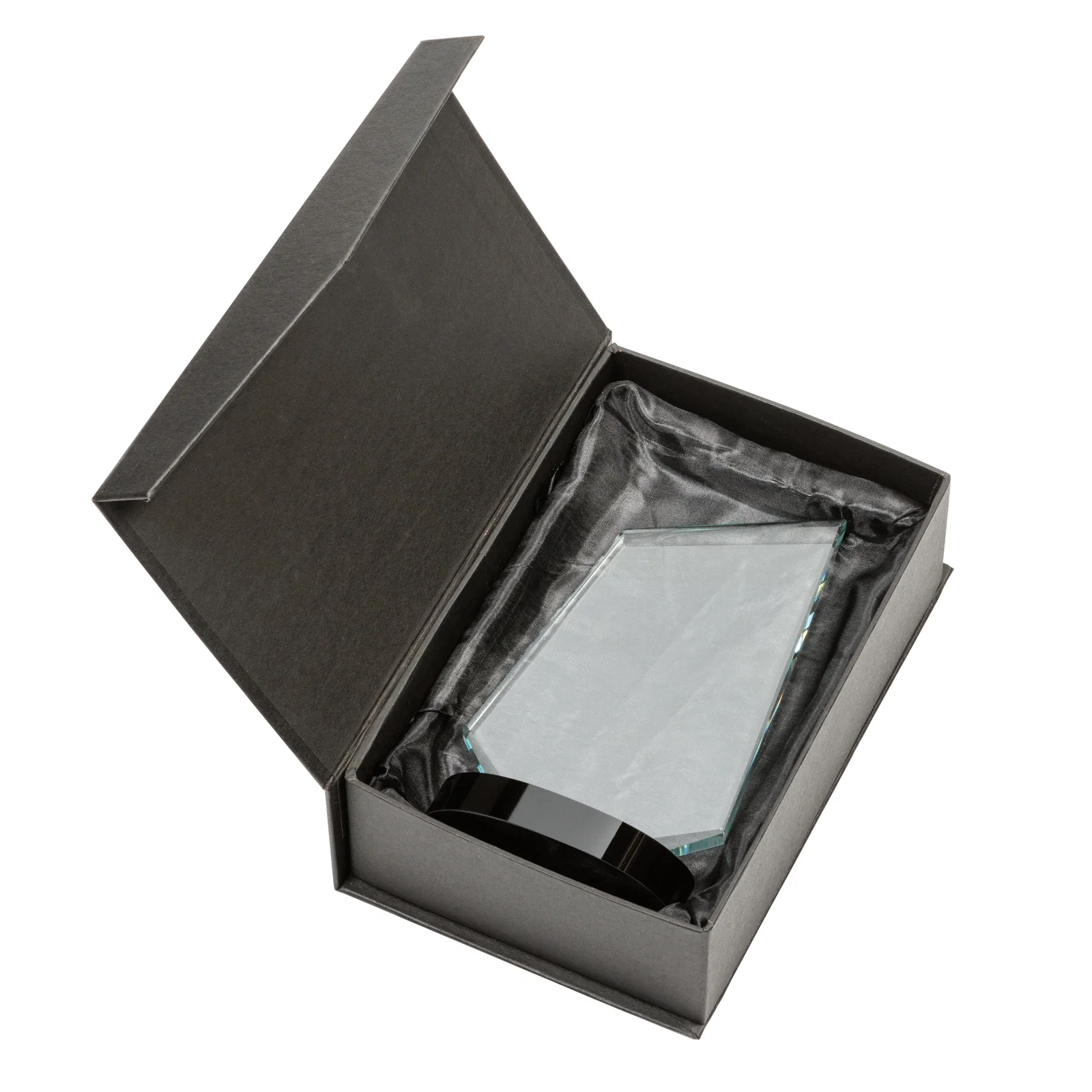 Custom Starfire Crystal Wedge Award with Ebony or Sapphire Base, awards for retirement presentations