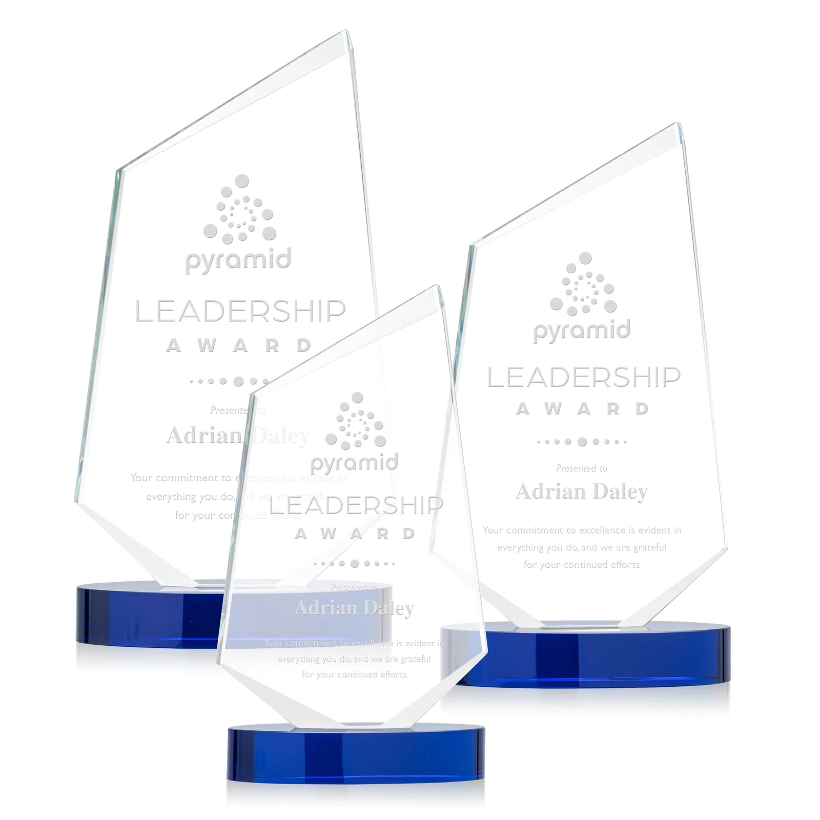 Custom Starfire Crystal Wedge Award with Ebony or Sapphire Base, awards for team milestone celebrations