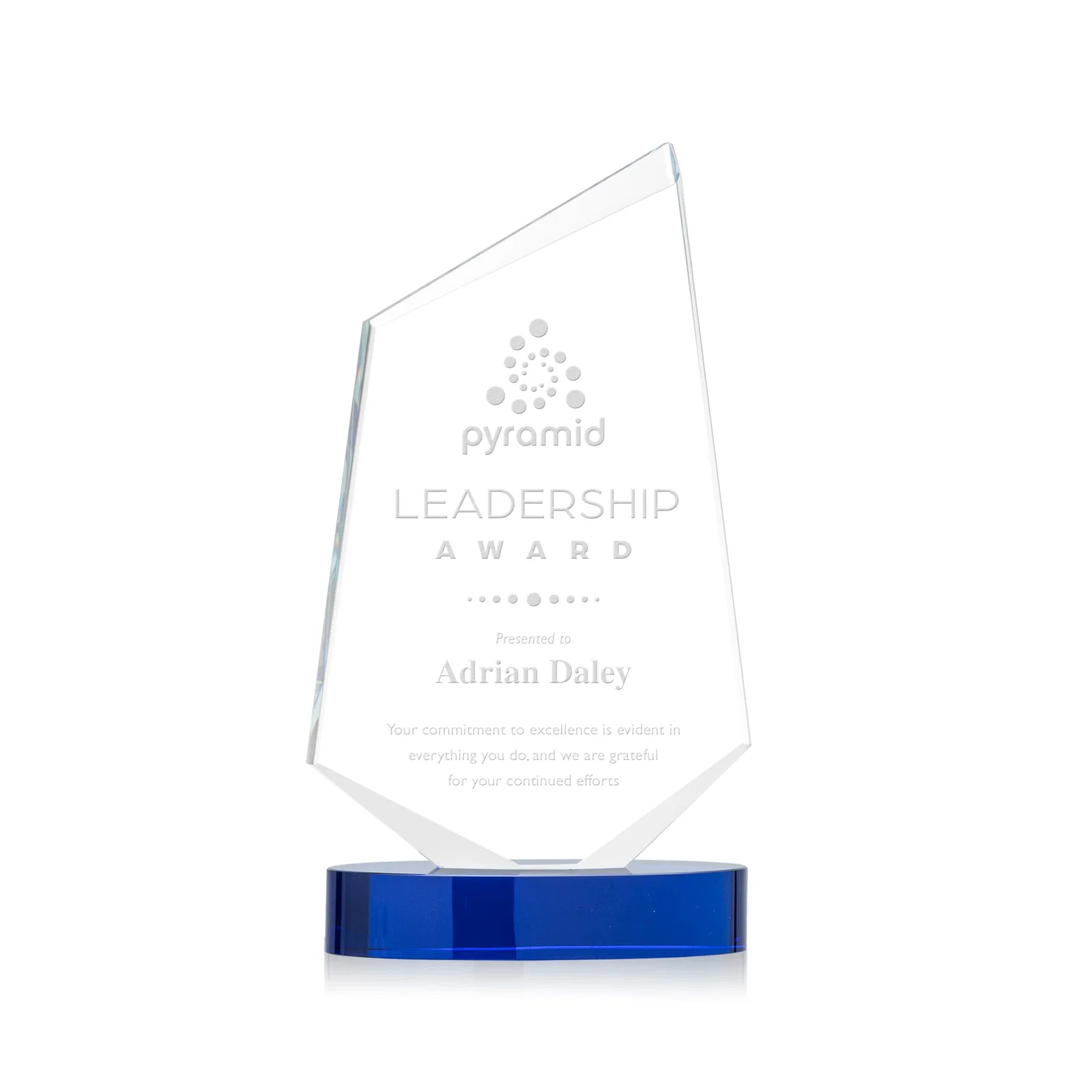 Custom Starfire Crystal Wedge Award with Ebony or Sapphire Base, awards for donor appreciation