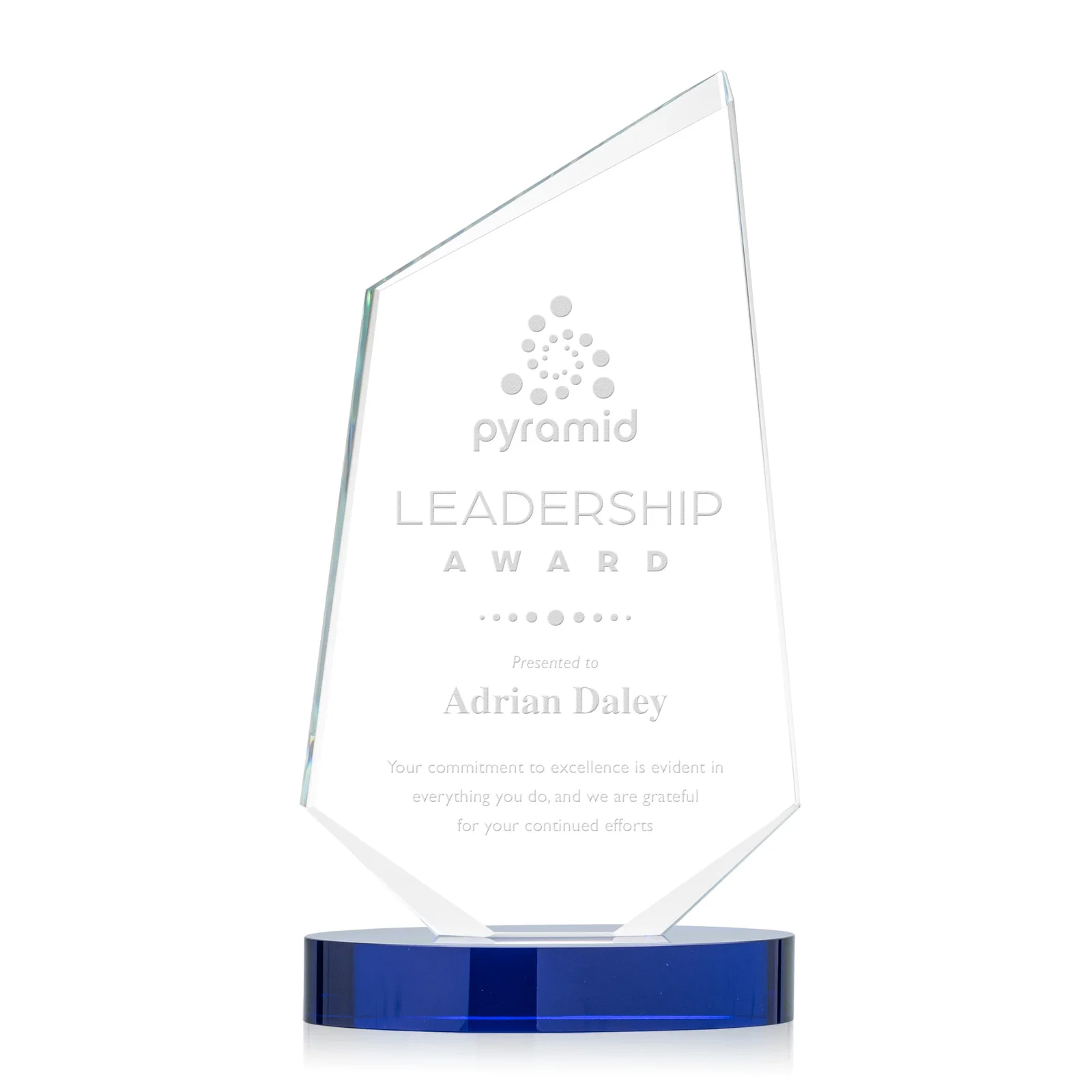 Custom Starfire Crystal Wedge Award with Ebony or Sapphire Base, awards for safety achievement programs