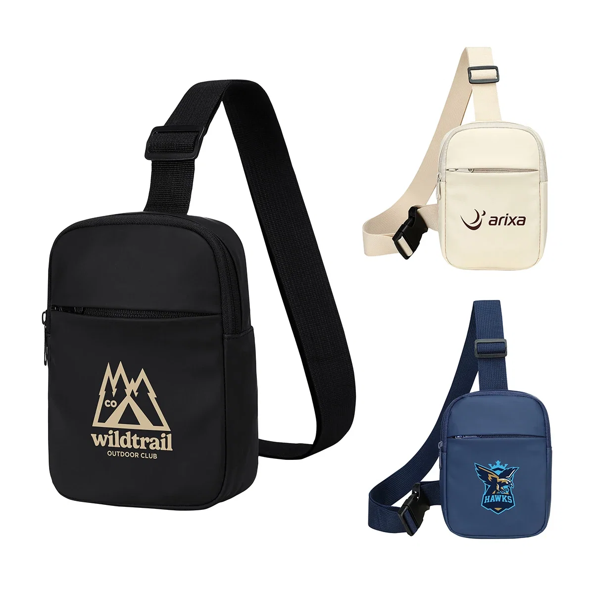 Custom Posse Leatherette Crossbody Bag, front view of the branded crossbody bag
