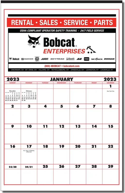 Poster Size Contractor's 12 Sheet Wall Calendar