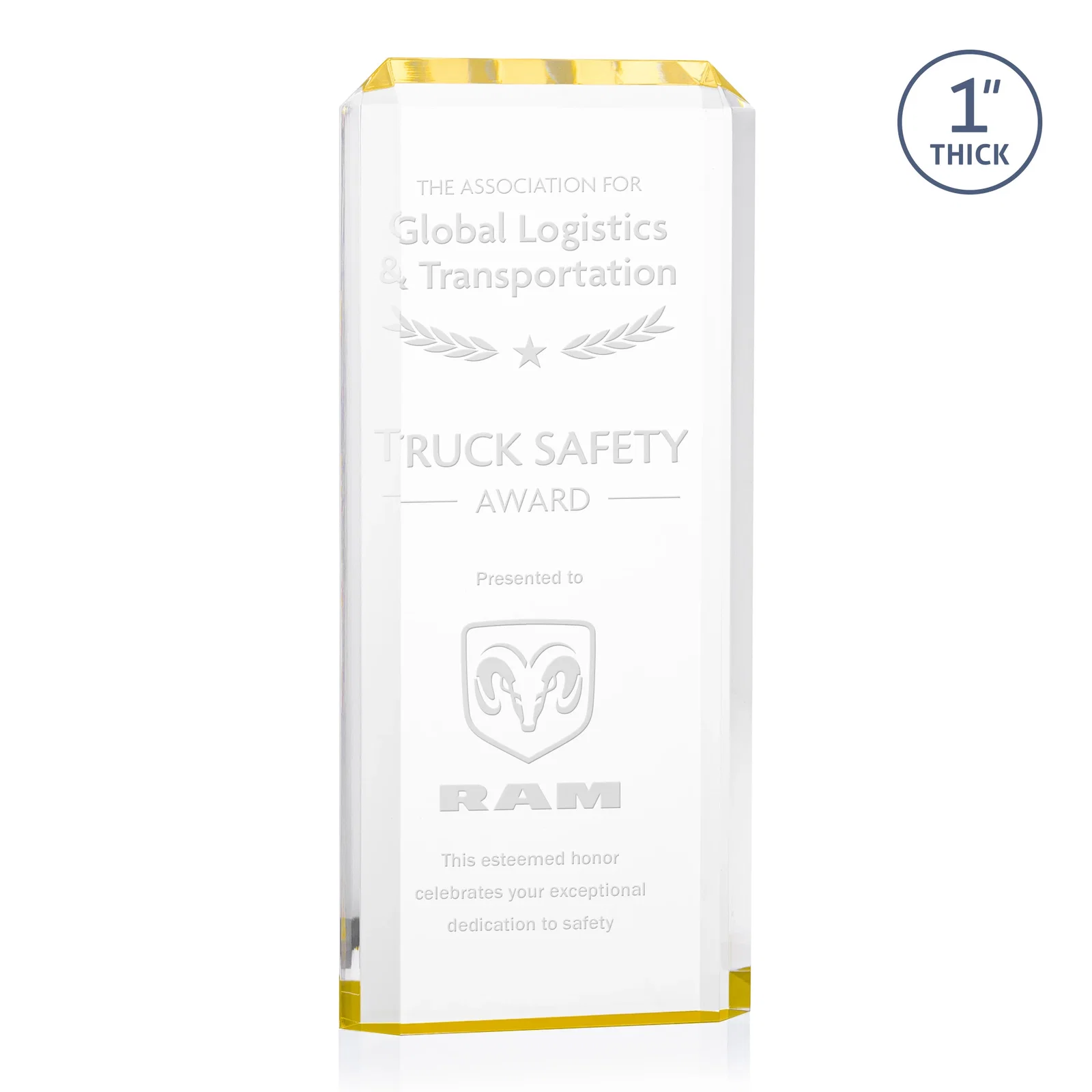 Custom Freestanding Acrylic Rectangle Award in One Piece for dealer and partner awards