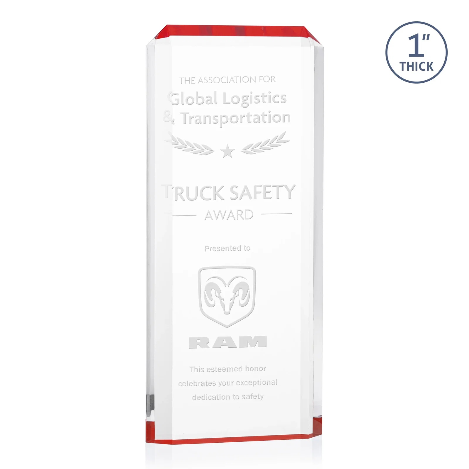 Personalized Freestanding Acrylic Rectangle Award in One Piece for safety achievement programs
