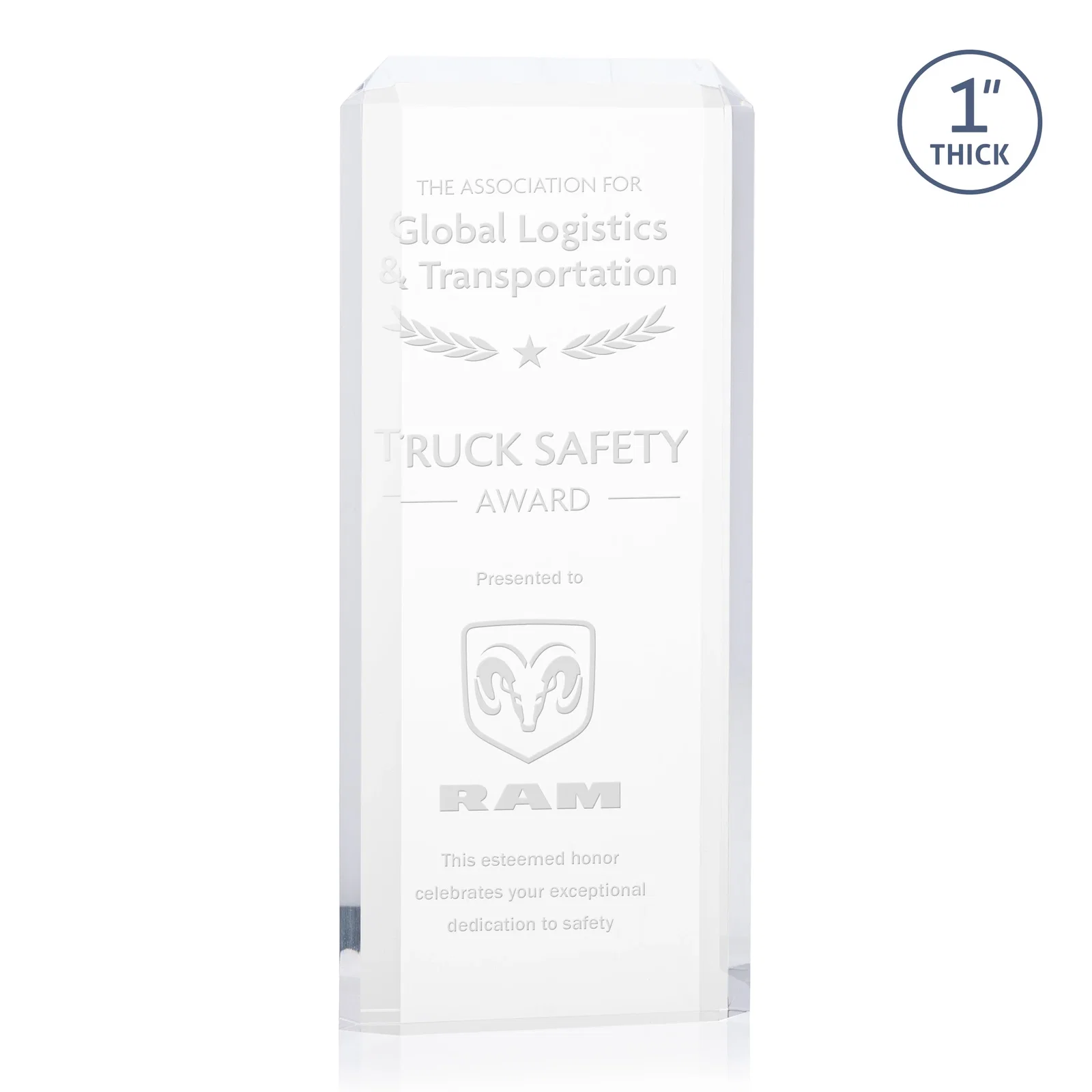 Custom Freestanding Acrylic Rectangle Award in One Piece for retirement presentations