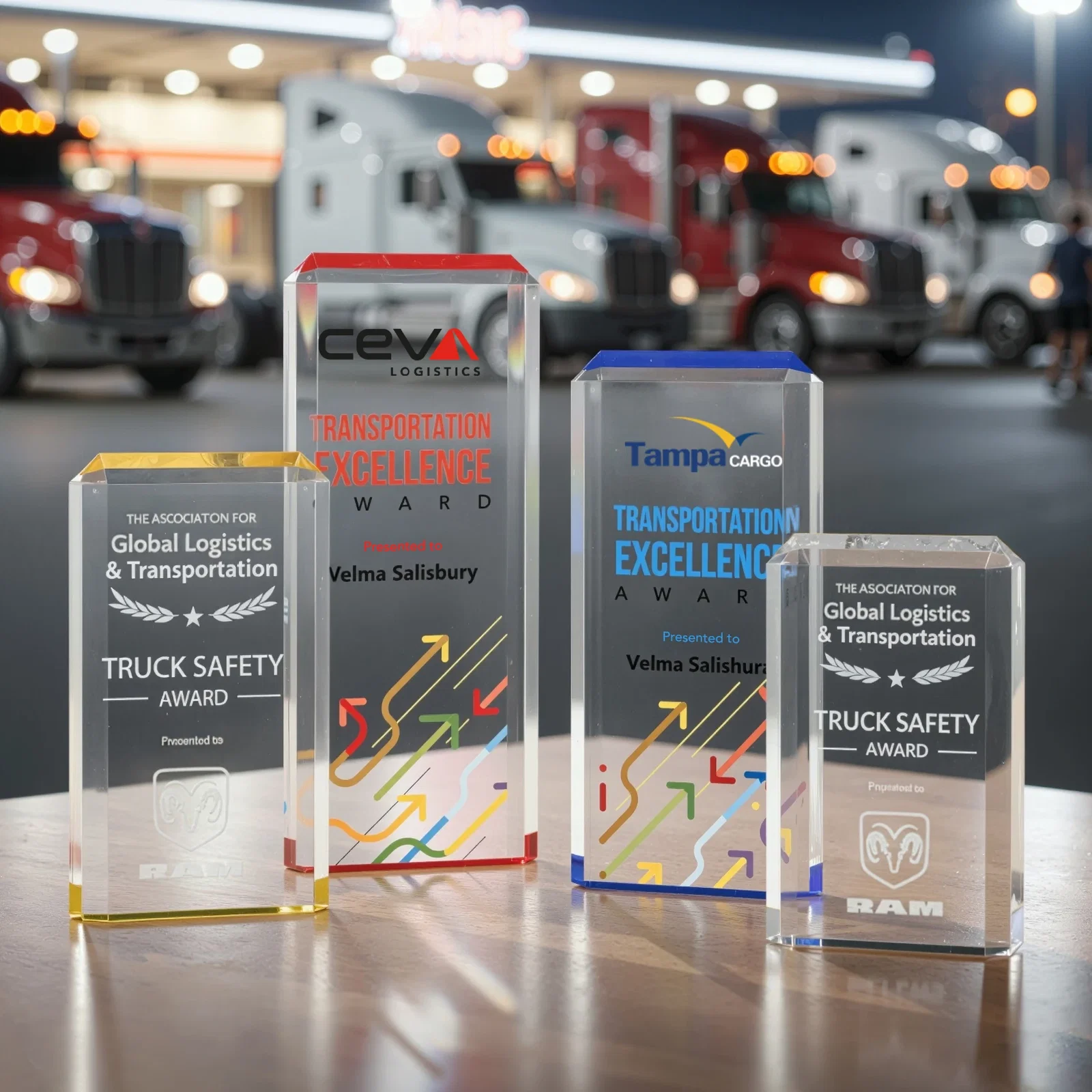 Custom Freestanding Acrylic Rectangle Award in One Piece for team milestone celebrations
