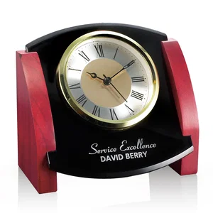 Rosewood and Black Glass Desk Clock With Optional Colorfill
