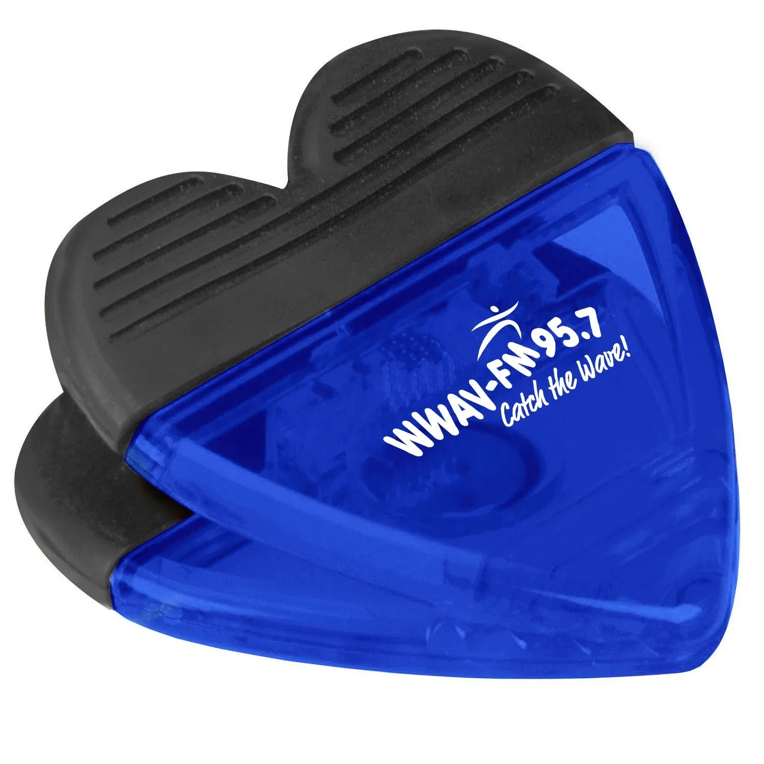 Imprinted Power Clip Heart — Trans Blue — view 3