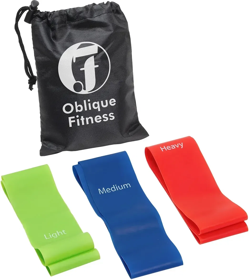 Power Grip 3-Tension custom fitness band set front view, branded resistance bands for gyms