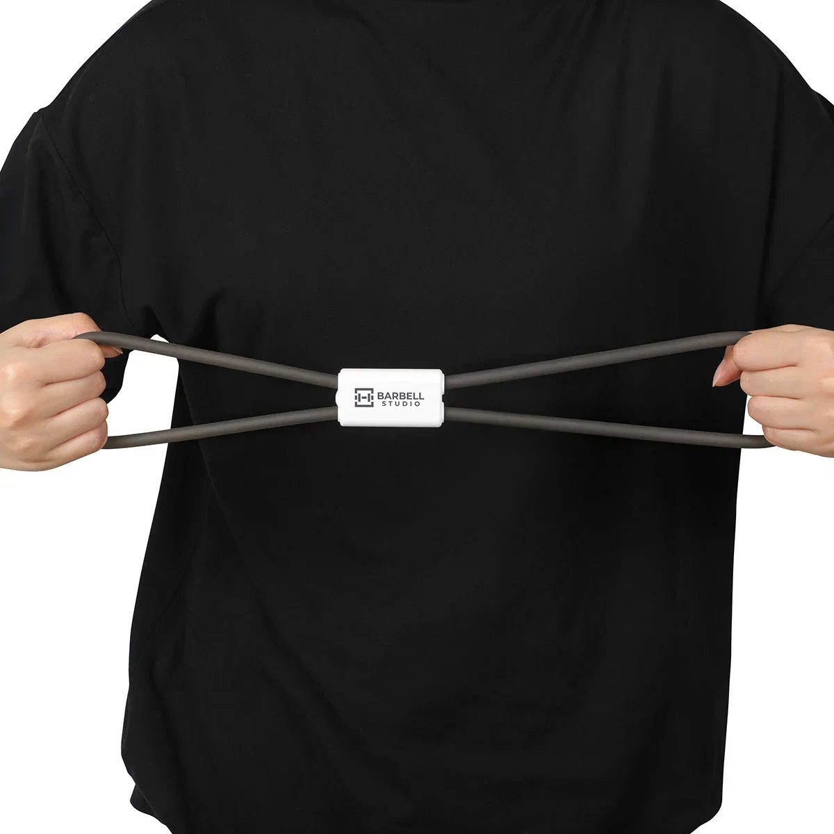 Power Reach Fitness Band & Expander in use, branded expander stretched during a workout