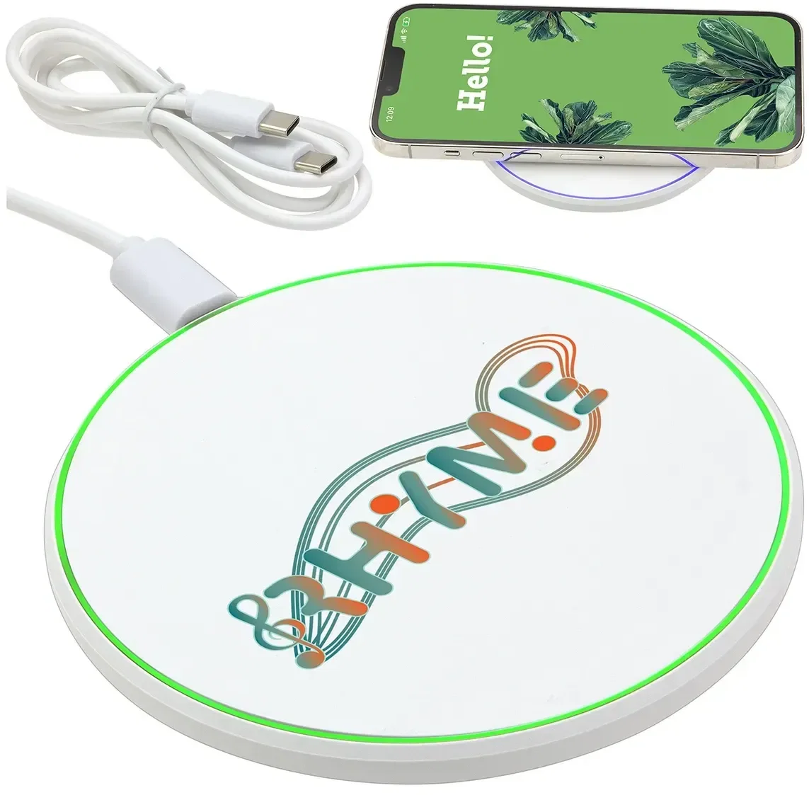 Power Ring 15W Light-Up Wireless Charger, custom branded wireless charger top view with logo