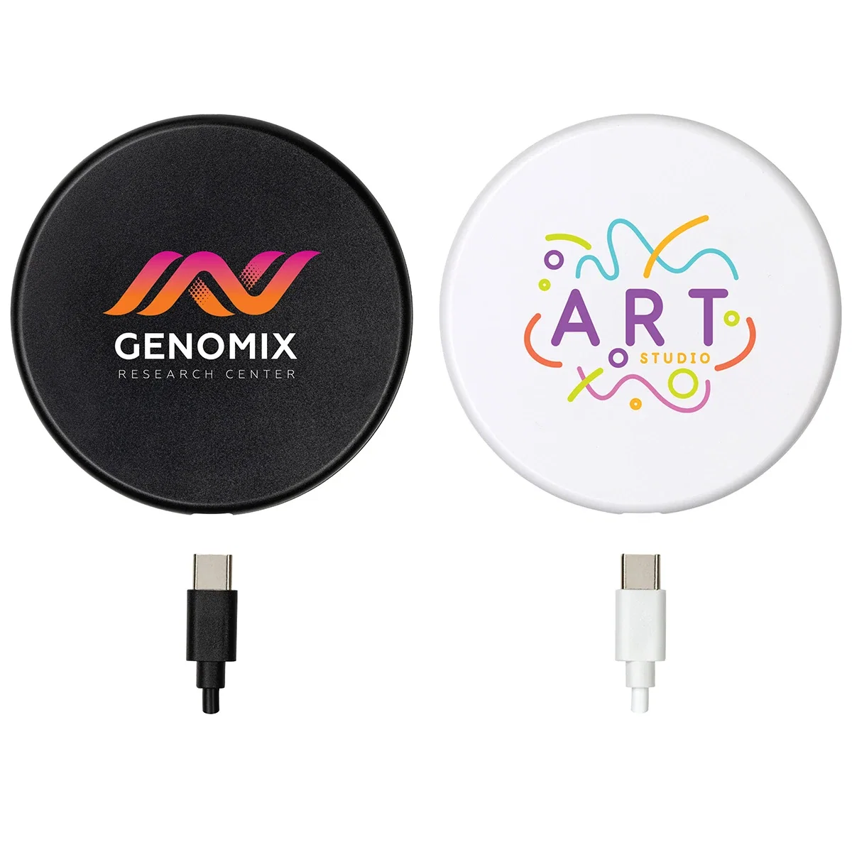 Custom Power Up 15W Wireless Charger, front view of the branded charging pad
