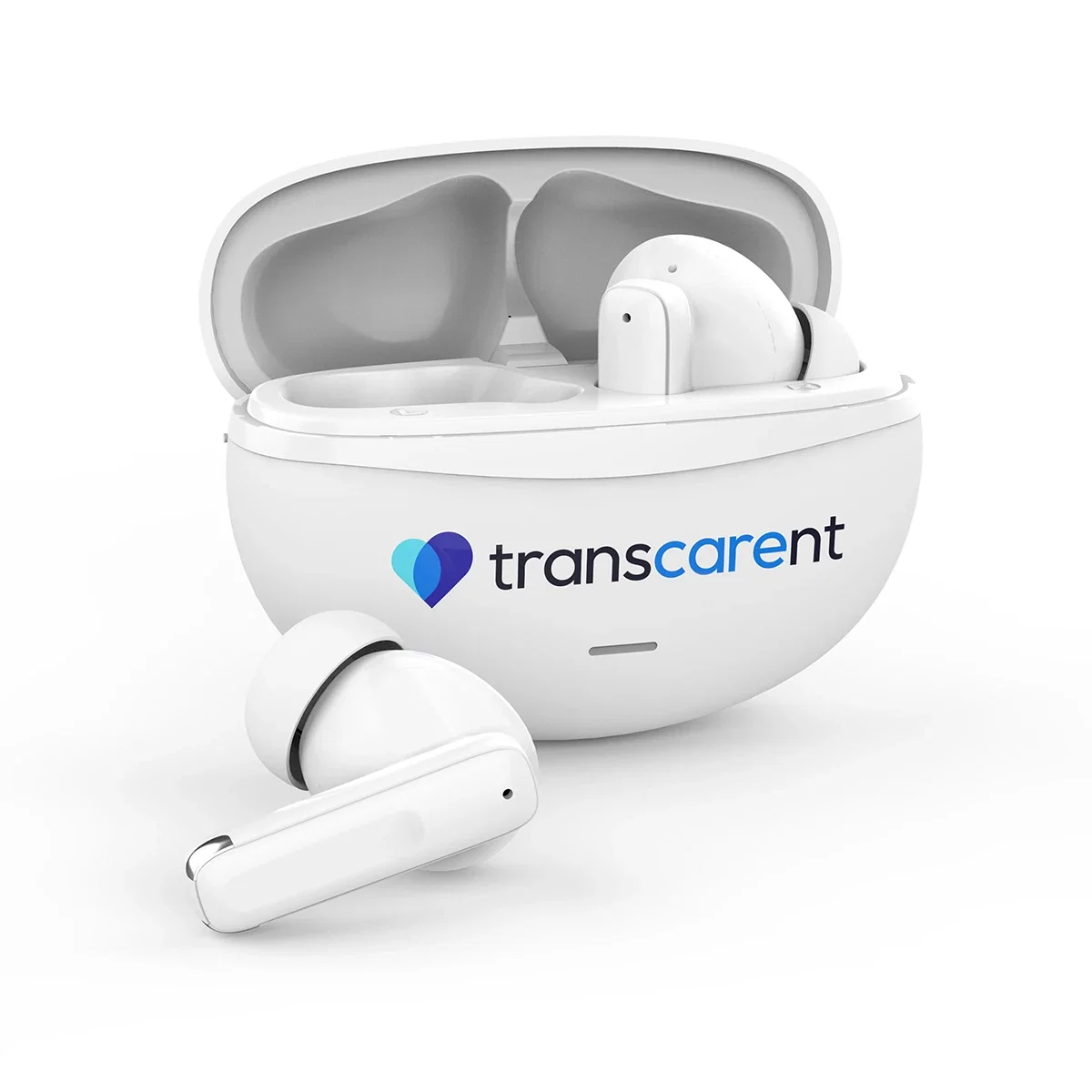 Earbud held between fingers to show its small profile