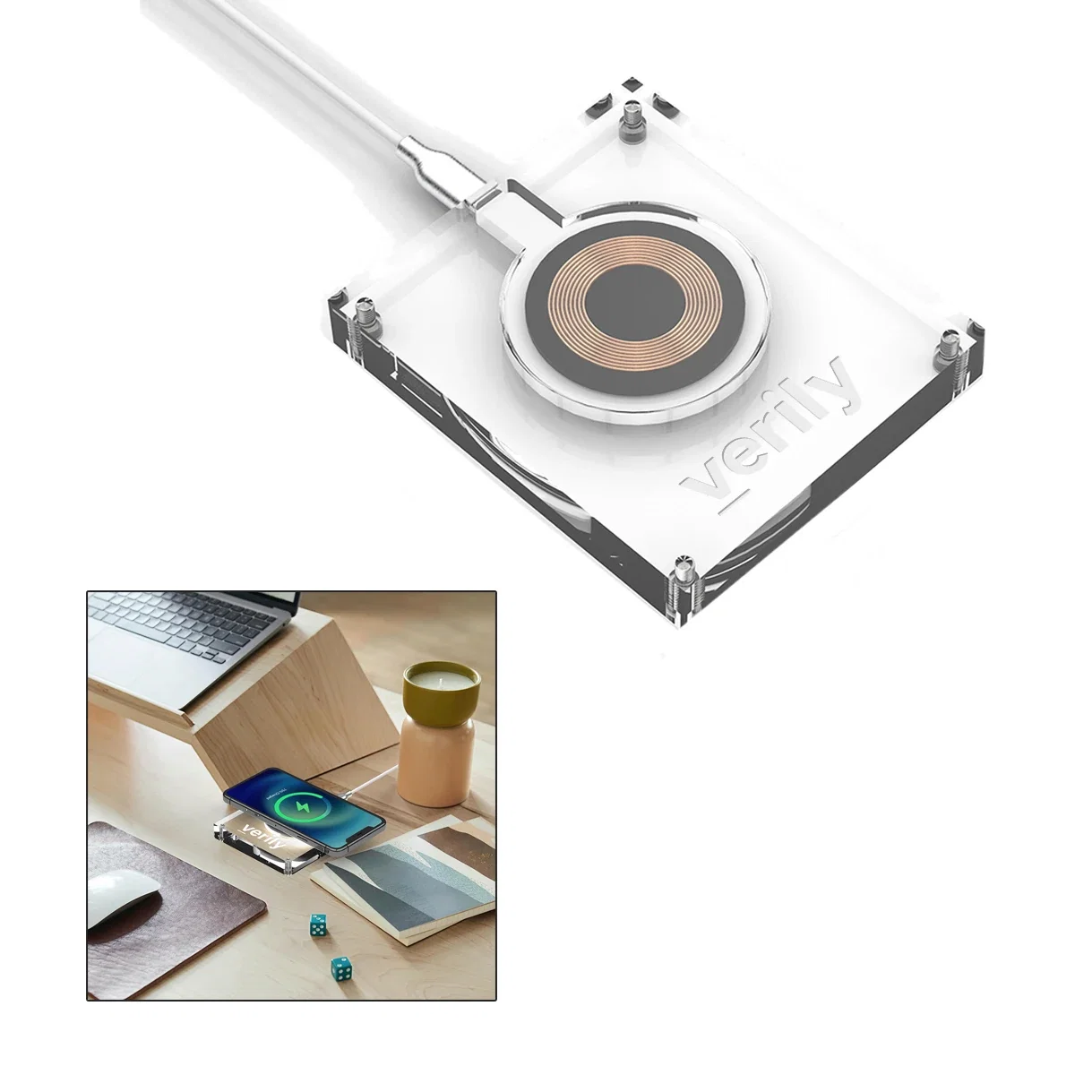 Angled look at the see-through charger