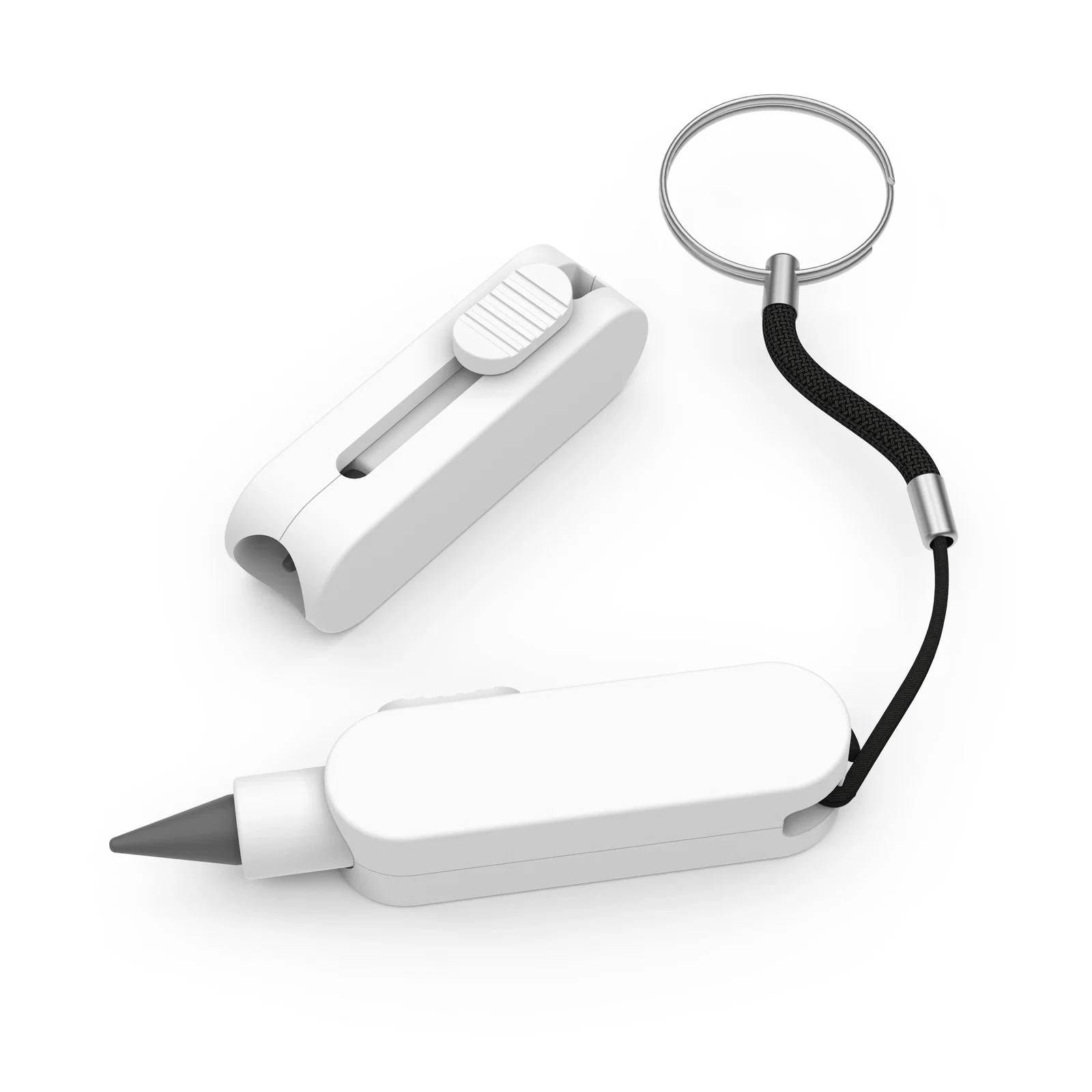 Slim white key accessory viewed from a shallow angle